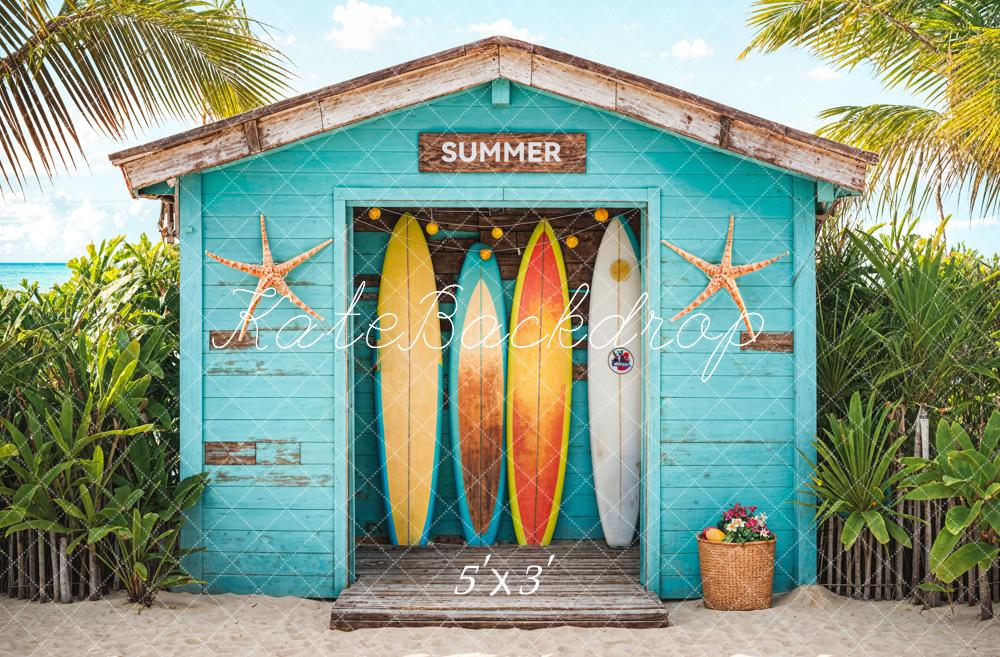 Kate Summer Sea Beach Blue Wooden Surfboard Shop Backdrop Designed by Chain Photography