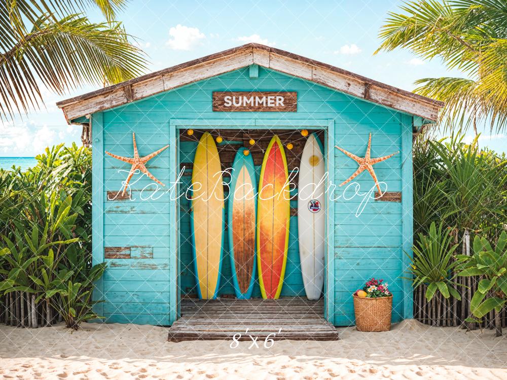 Kate Summer Sea Beach Blue Wooden Surfboard Shop Backdrop Designed by Chain Photography