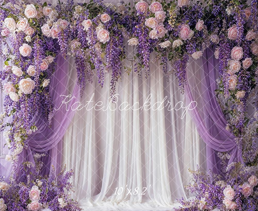 Kate Fine Art Wisteria Pink Flower Purple and White Curtain Backdrop Designed by Emetselch