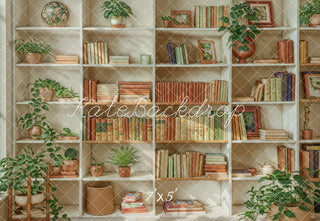 Kate Summer Indoor Green Plant White Wooden Bookshelf Printed Backdrop Designed by Emetselch