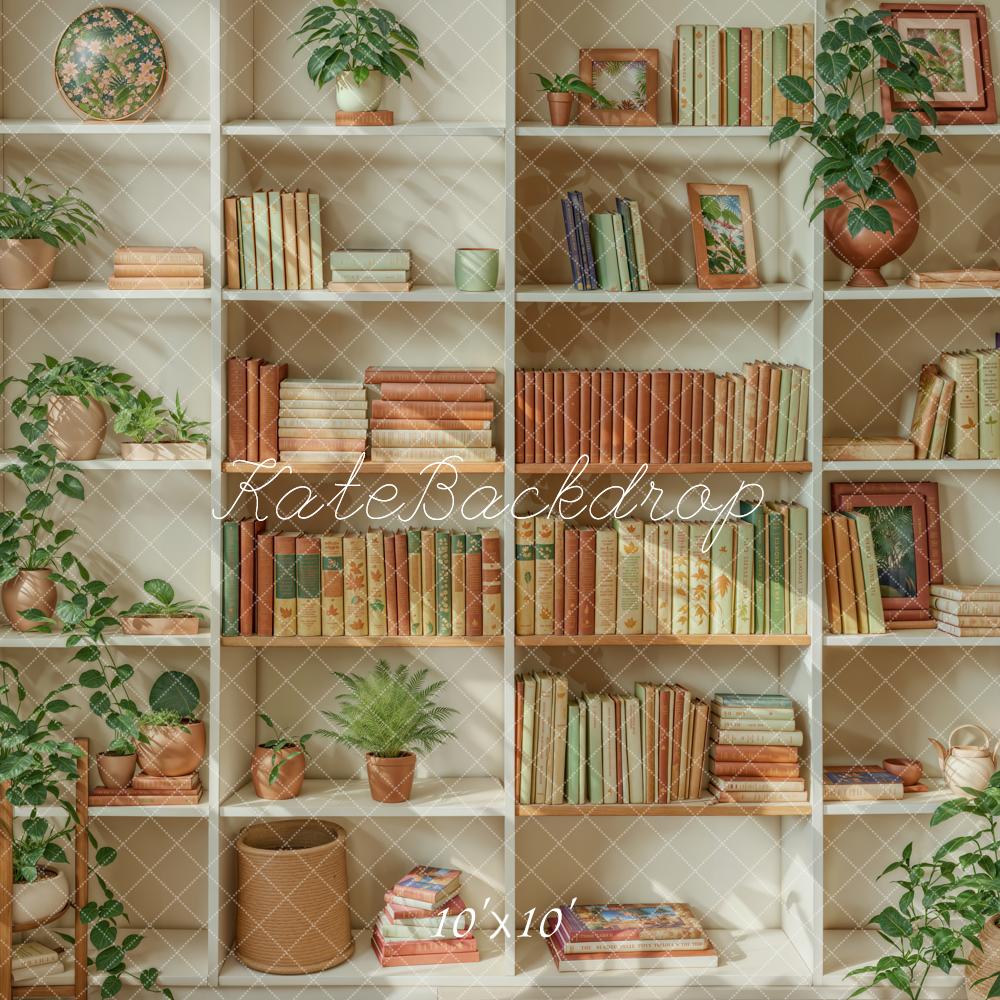 Kate Summer Indoor Green Plant White Wooden Bookshelf Backdrop Designed by Emetselch