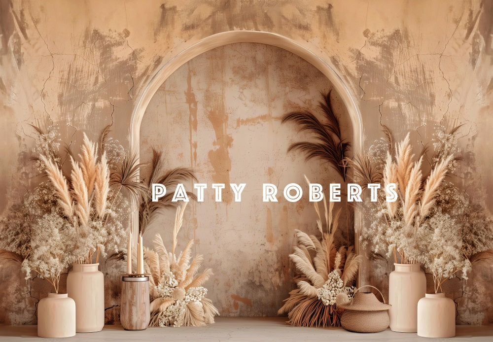 Kate Vintage Boho Dark Beige Arched Wall Backdrop Designed by Patty Robert