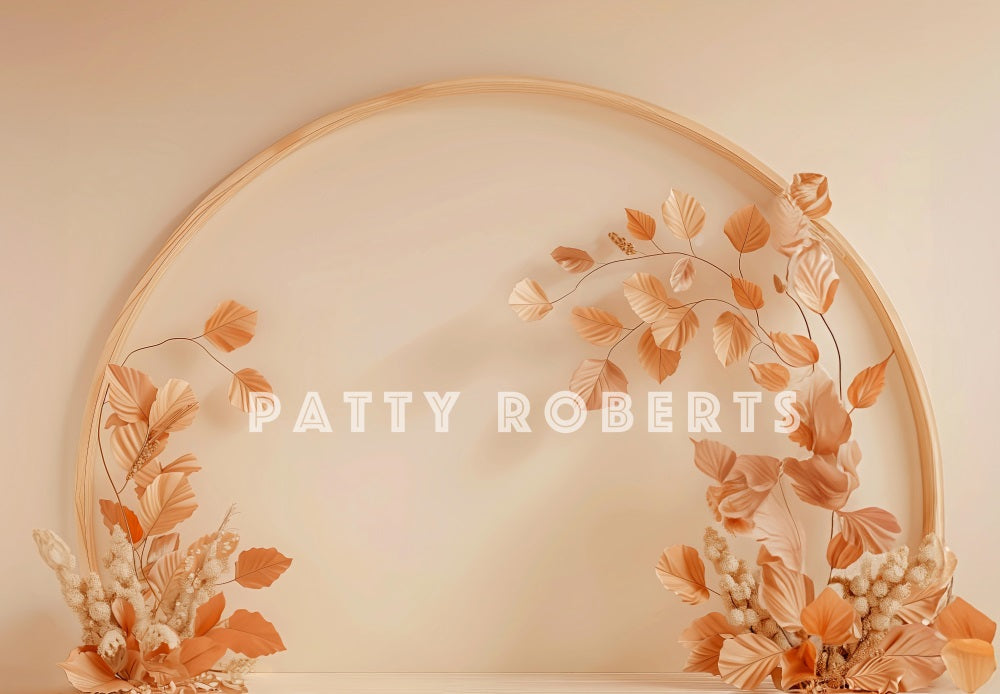 Kate Autumn Fallen Leaves Beige Wooden Arched Wall Backdrop Designed by Patty Robert