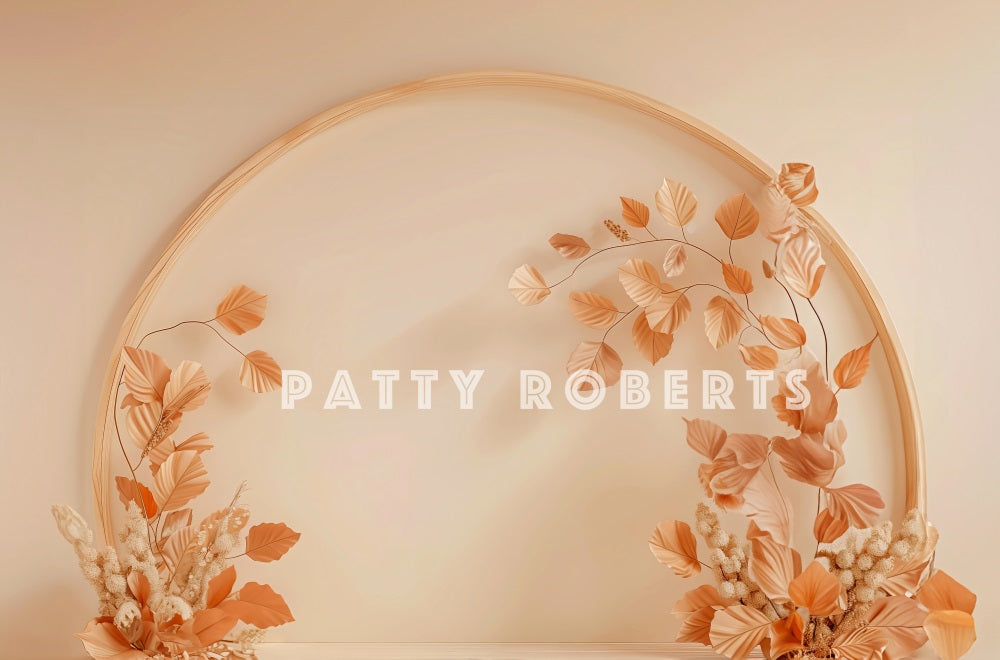Kate Autumn Fallen Leaves Beige Wooden Arched Wall Backdrop Designed by Patty Robert