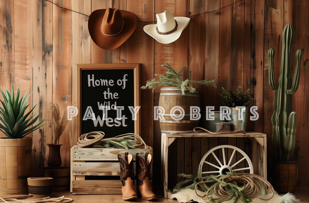 TEST kate Retro Wild West Cowboy Brown Wooden Wall Backdrop Designed by Patty Robert