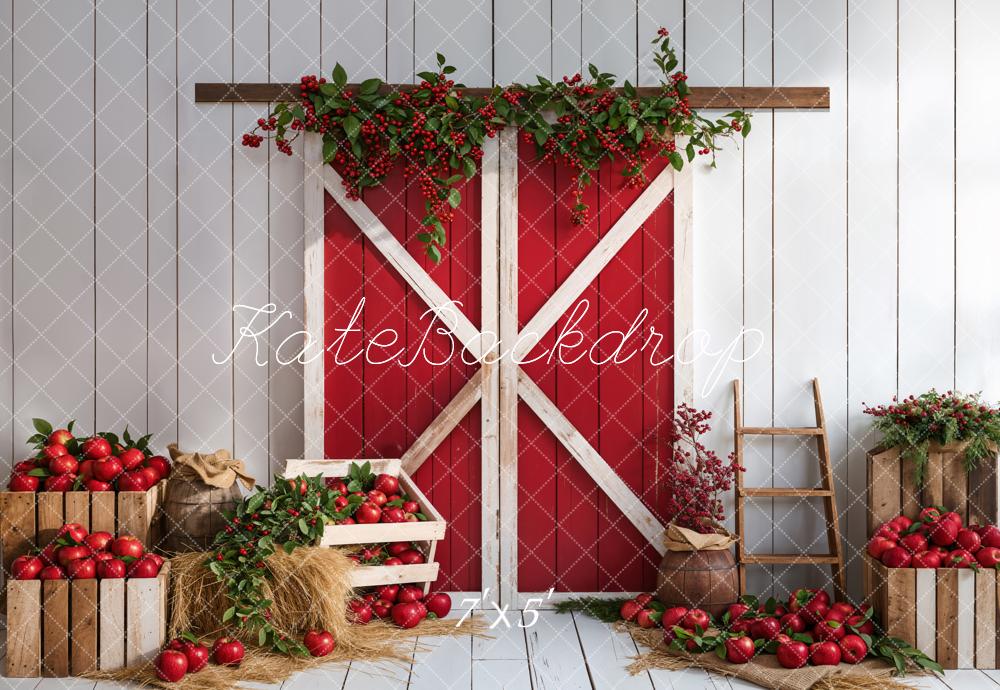 TEST kate Autumn Red Apple Barn Door White Wooden Wall Backdrop Designed by Emetselch
