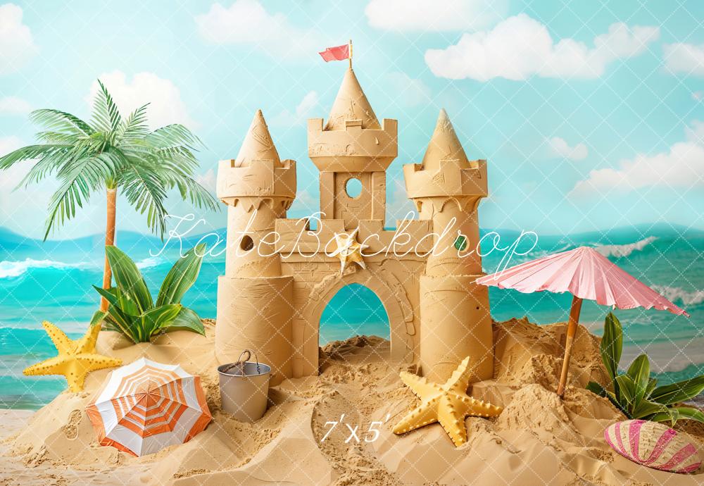 Kate Summer Sea Parasol Starfish Seashell Retro Sand Castle Backdrop Designed by Chain Photography