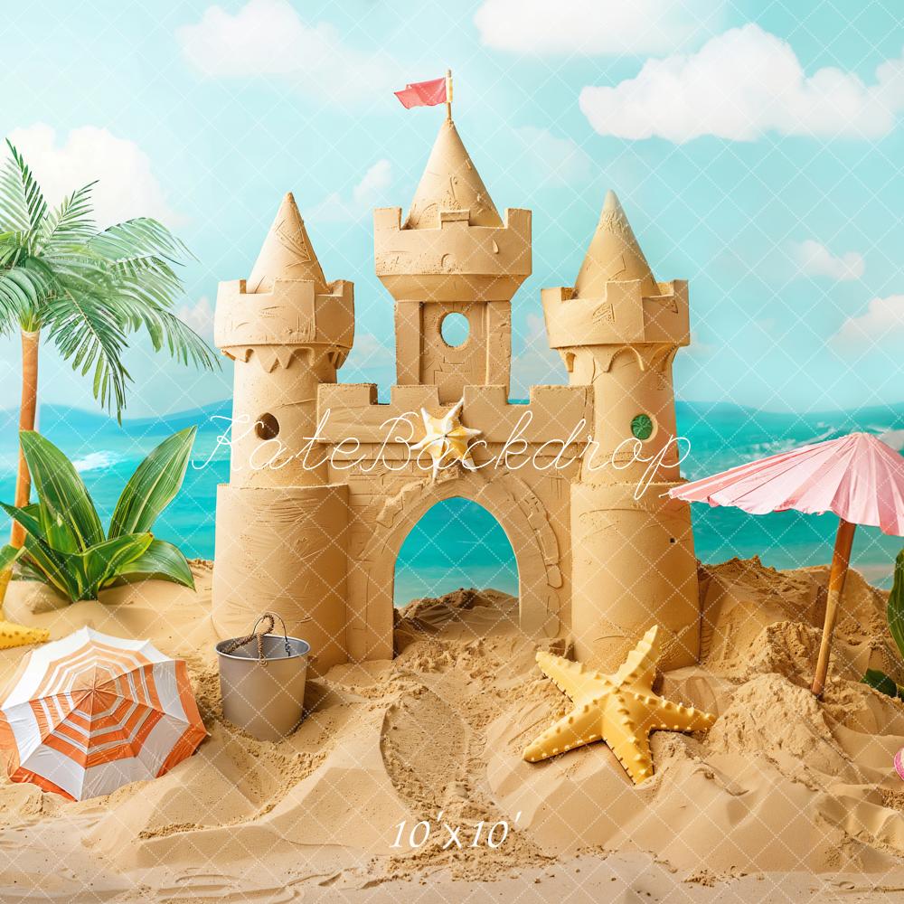 Kate Summer Sea Parasol Starfish Seashell Retro Sand Castle Backdrop Designed by Chain Photography