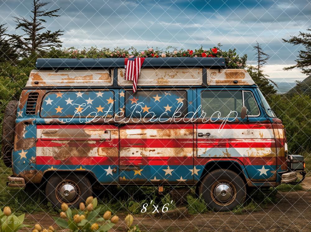 Kate Summer Independence Day Outdoor Forest Flower Broken Car Backdrop Designed by Emetselch