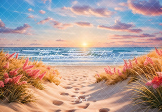 Kate Summer Sea Beach Sunset Wave Printed Backdrop Designed by Chain Photography