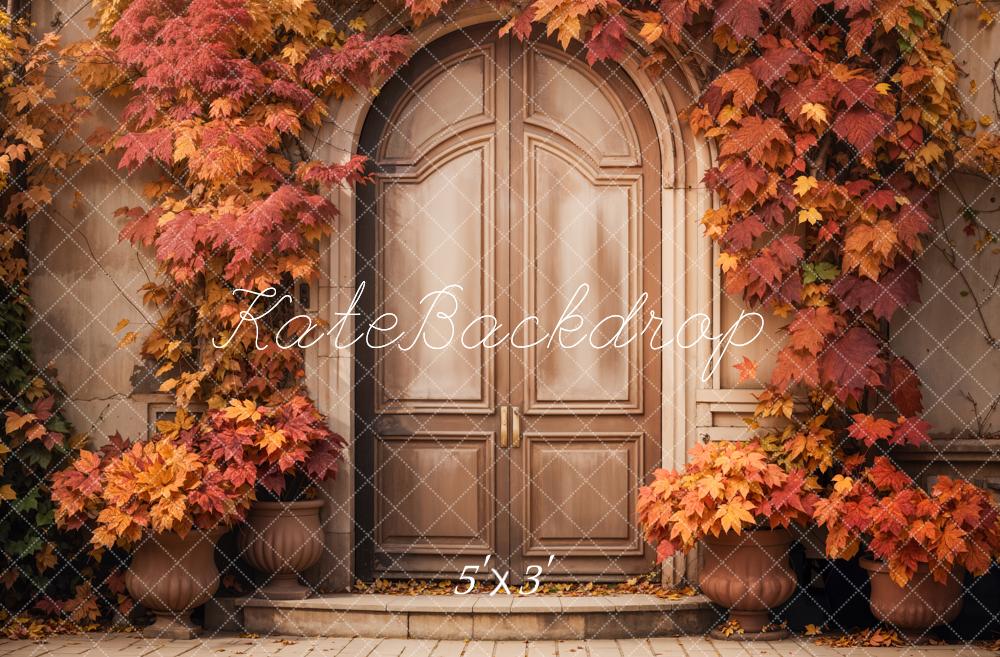 TEST kate Autumn Red Maple Leaves Retro Arched Door Backdrop Designed by Emetselch