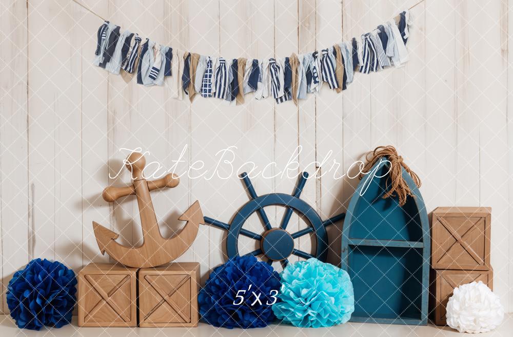 TEST kate Summer Sea Anchor and Rudder Adventure Sailor Beige Wooden Wall Backdrop Designed by Emetselch