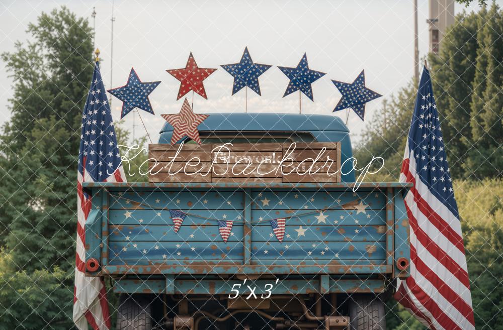 Kate Independence Day Outdoor Forest Star Blue Truck Backdrop Designed by Emetselch