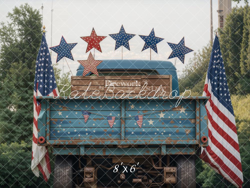 Kate Independence Day Outdoor Forest Star Blue Truck Backdrop Designed by Emetselch