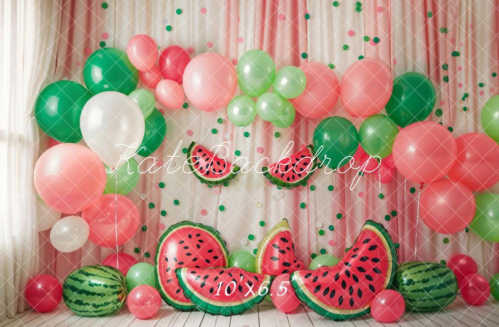 Kate Summer Red Watermelon Colorful Balloon Arch Curtain Backdrop Designed by Emetselch
