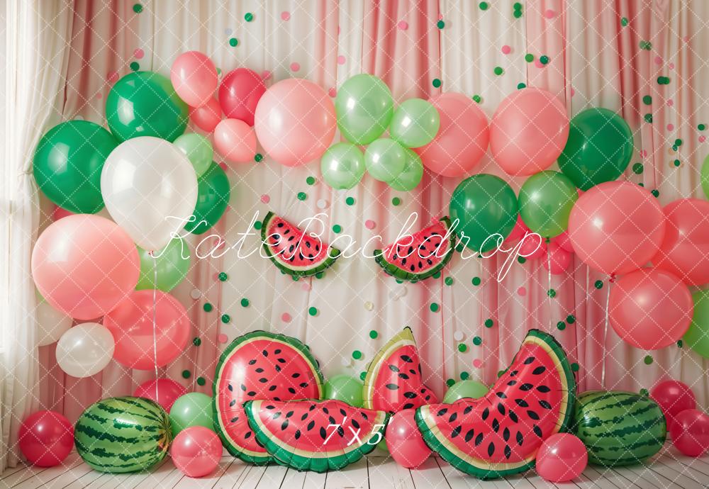 Kate Summer Red Watermelon Colorful Balloon Arch Curtain Backdrop Designed by Emetselch