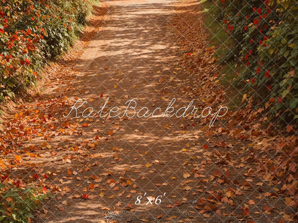 Kate Autumn Fallen Leaves Red Flower Path Floor Backdrop Designed by Kate Image