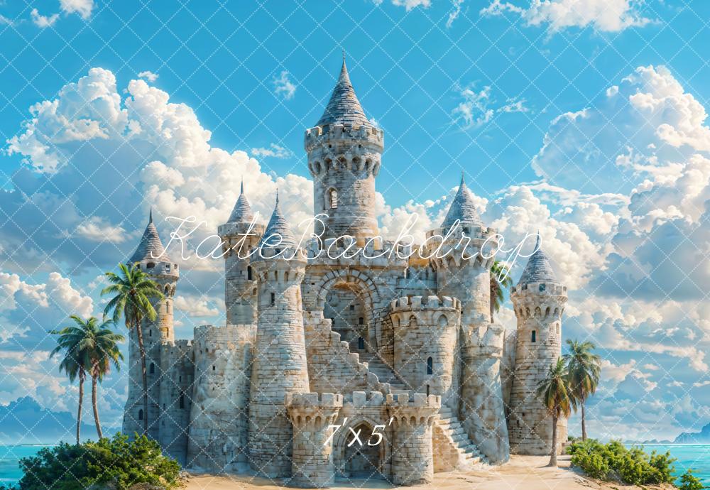 TEST kate Summer Sea Beach Retro White Stone Castle Backdrop Designed by Chain Photography