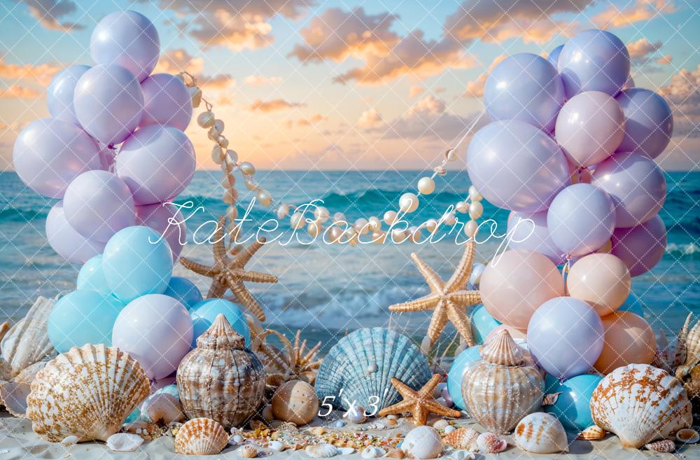 Kate Summer Sea Beach Colorful Balloon Mermaid Backdrop Designed by Chain Photography