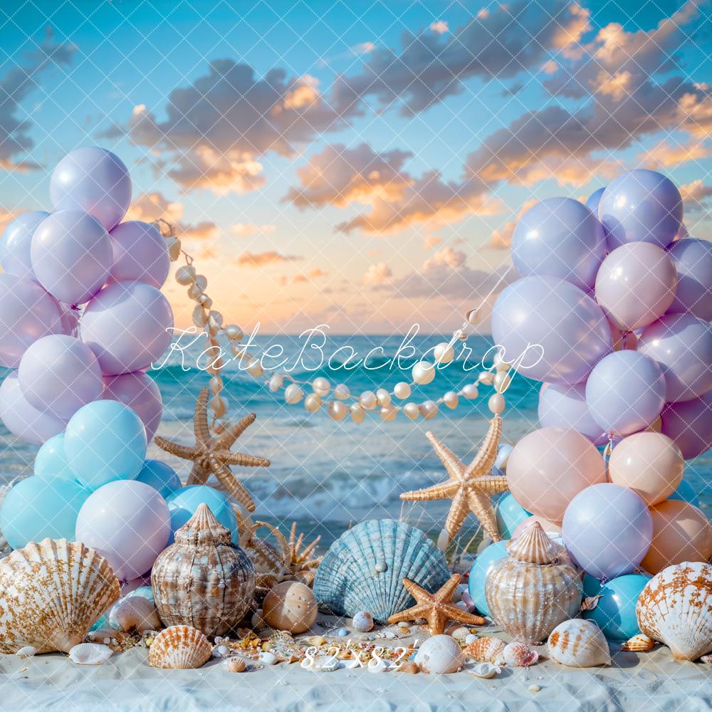 Kate Summer Sea Beach Colorful Balloon Mermaid Backdrop Designed by Chain Photography