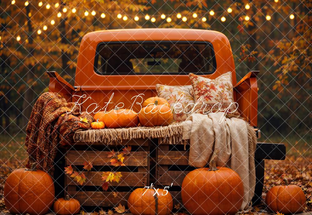TEST kate Autumn Forest Maple Leaf Pumpkin Dark Orange Truck Backdrop Designed by Emetselch