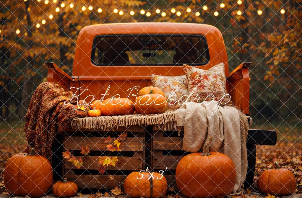 TEST kate Autumn Forest Maple Leaf Pumpkin Dark Orange Truck Backdrop Designed by Emetselch