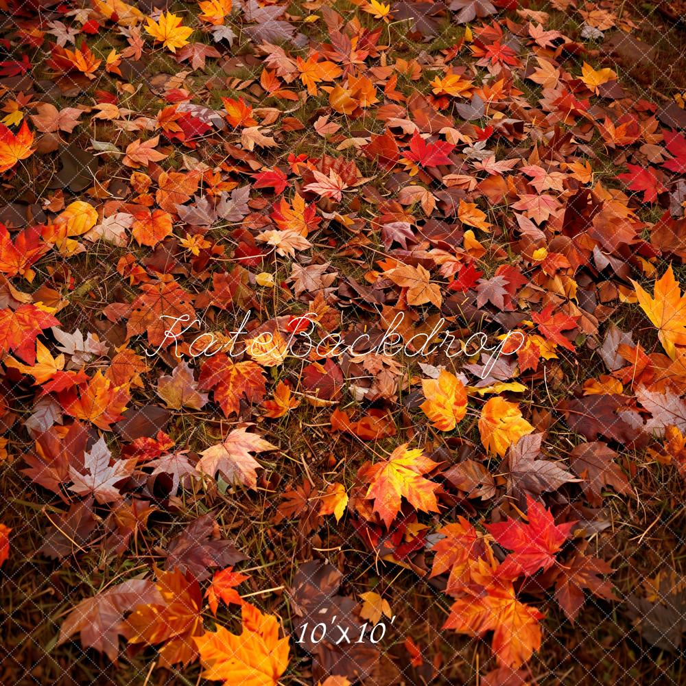 Kate Autumn Outdoor Forest Red Maple Leaf Floor Backdrop Designed by Kate Image