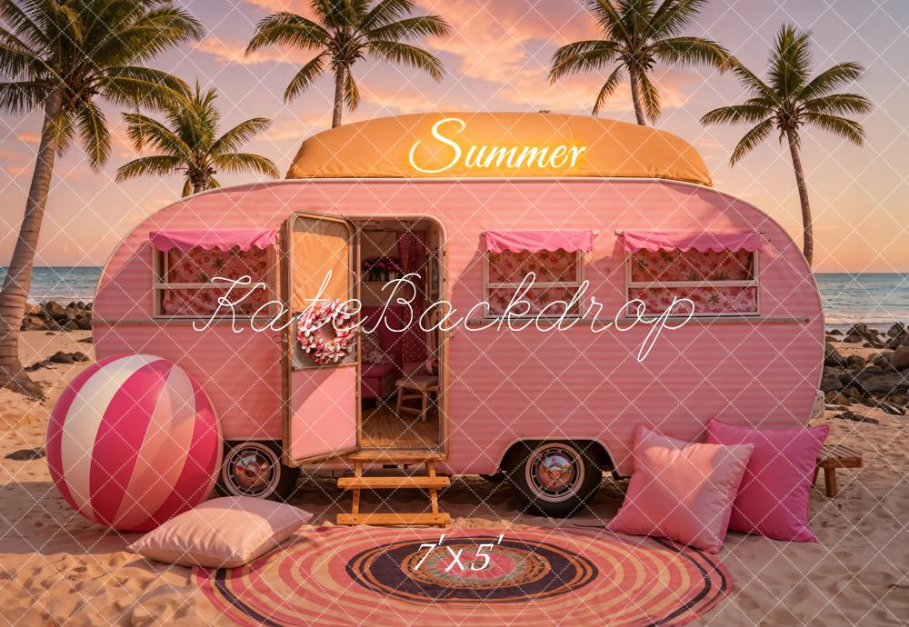 TEST kate Summer Sea Beach Sunset Pink Car Backdrop Designed by Chain Photography