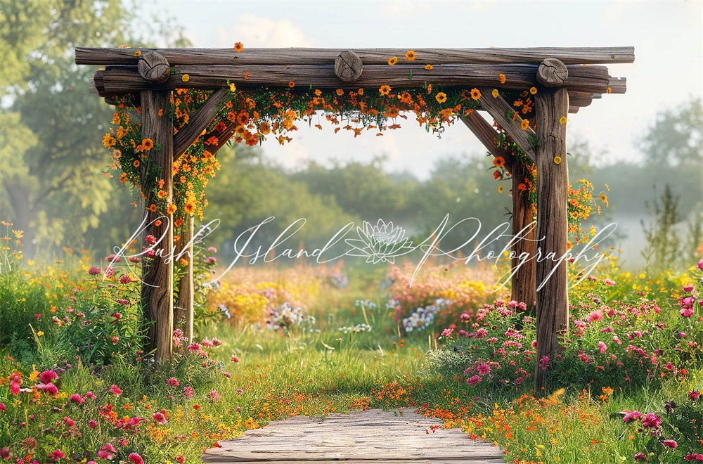 Kate Summer Outdoor Forest Colorful Flower Dark Brown Trellis Backdrop Designed by Laura Bybee