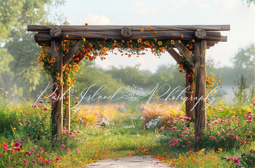 TEST kate Summer Outdoor Forest Colorful Flower Dark Brown Trellis Backdrop Designed by Laura Bybee