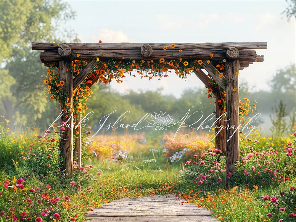 Kate Summer Outdoor Forest Colorful Flower Dark Brown Trellis Backdrop Designed by Laura Bybee
