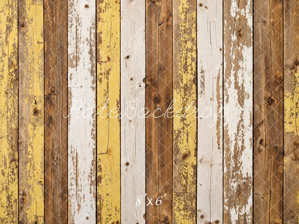 Kate Retro Shabby Striped Wood Floor Backdrop Designed by Kate Image