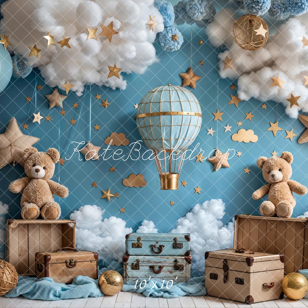 SALE Kate Birthday Hot Air Balloon Teddy Bear Star Cloud Backdrop Designed by Emetselch