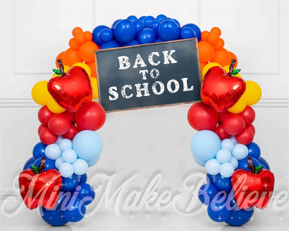 Kate Back to School Colorful Balloon Arch White Wall Backdrop Designed by Mini MakeBelieve