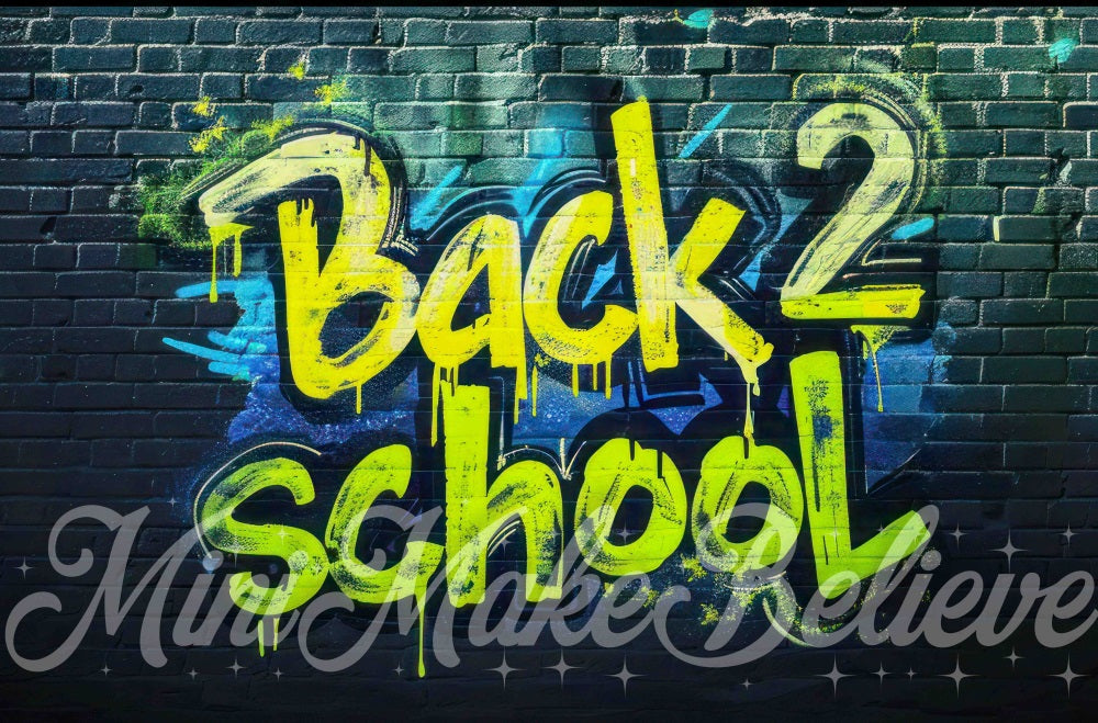 Kate Back to School Yellow Graffiti Black Brick Wall Backdrop Designed by Mini MakeBelieve