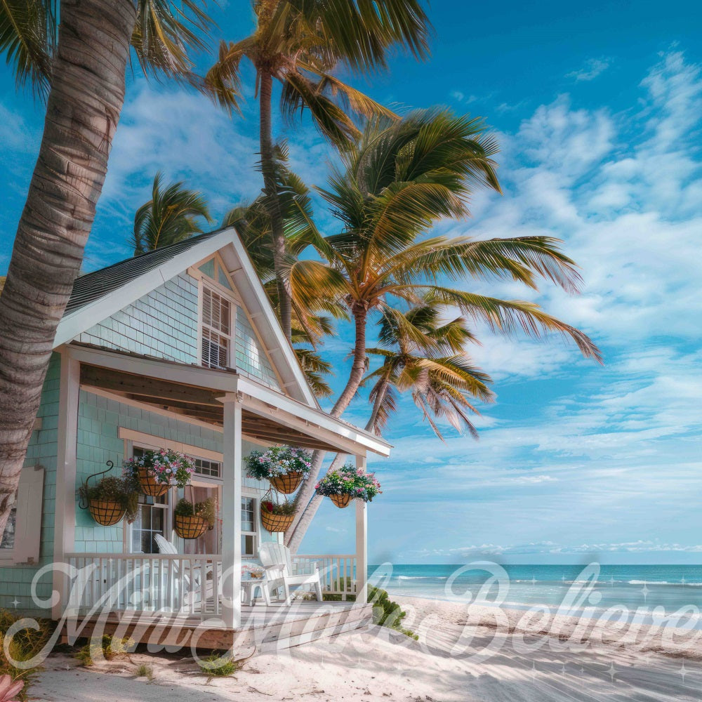 Kate Summer Sea Beach White Green Cabin Backdrop Designed by Mini MakeBelieve