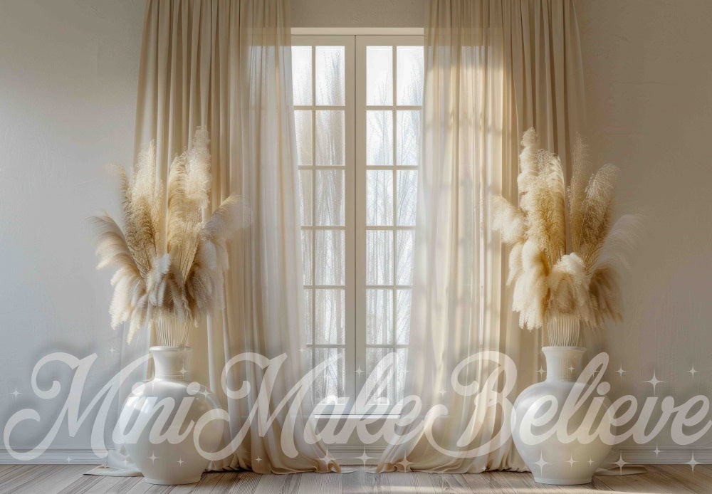 Kate Boho White Curtain Framed Window Backdrop Designed by Mini MakeBelieve