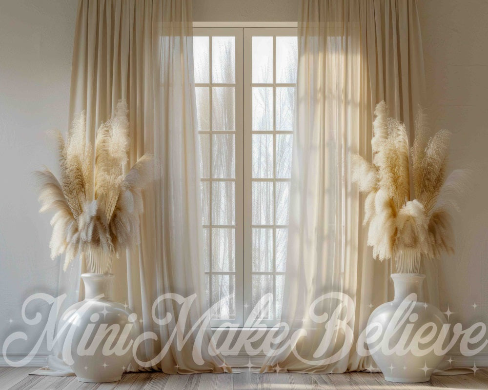 Kate Boho White Curtain Framed Window Backdrop Designed by Mini MakeBelieve