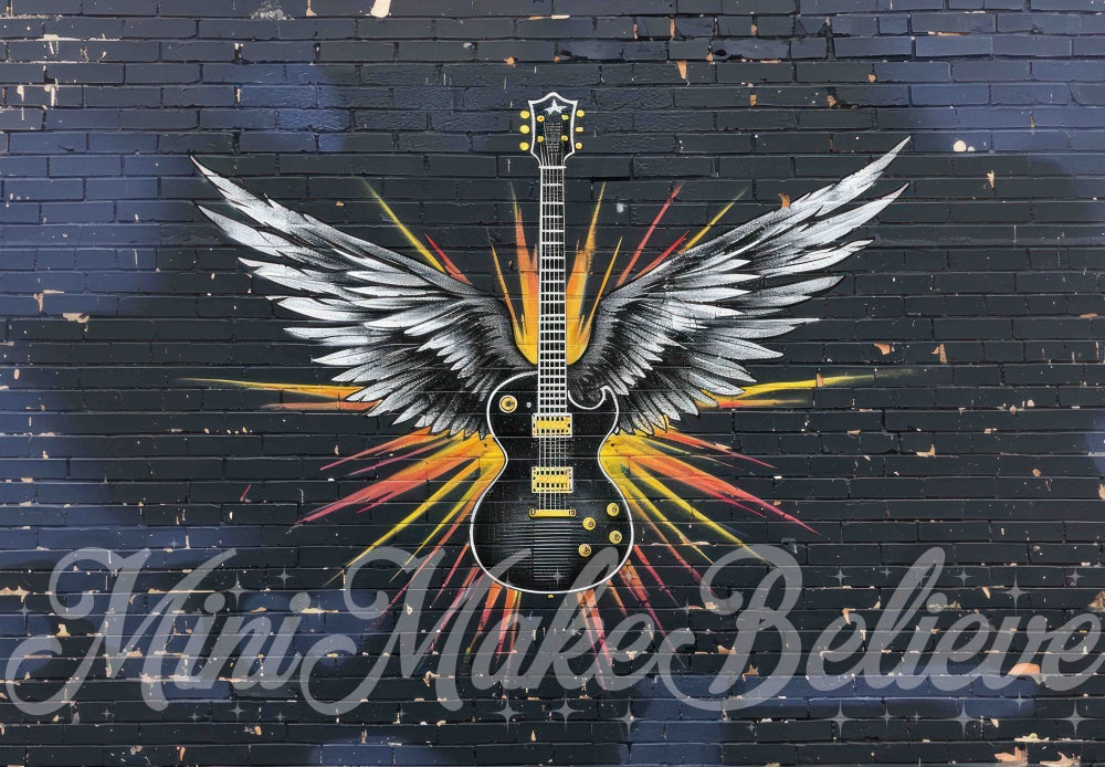 Kate Dark Cool Graffiti Wing Guitar Black Brick Wall Backdrop Designed by Mini MakeBelieve