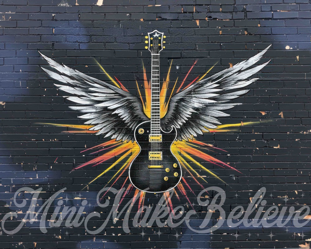 Kate Dark Cool Graffiti Wing Guitar Black Brick Wall Backdrop Designed by Mini MakeBelieve