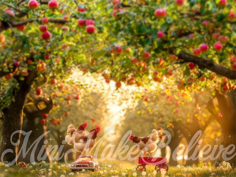 Kate Autumn Outdoor Apple Orchard Chicken Toy Car Meadow Backdrop Designed by Mini MakeBelieve