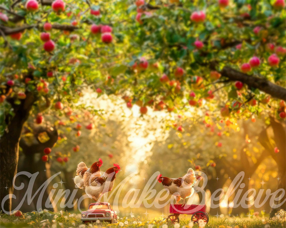 Kate Autumn Outdoor Apple Orchard Chicken Toy Car Meadow Backdrop Designed by Mini MakeBelieve