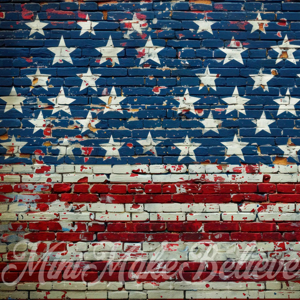 Kate Independence Day Graffiti Flag Broken Brick Wall Backdrop Designed by Mini MakeBelieve
