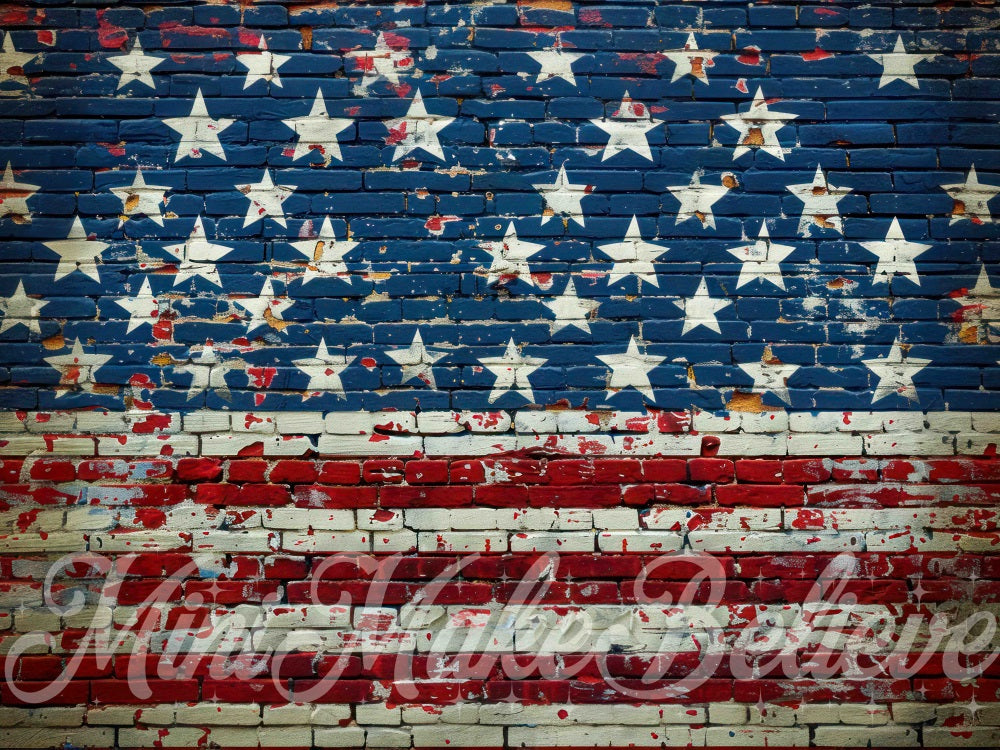 Kate Independence Day Graffiti Flag Broken Brick Wall Backdrop Designed by Mini MakeBelieve