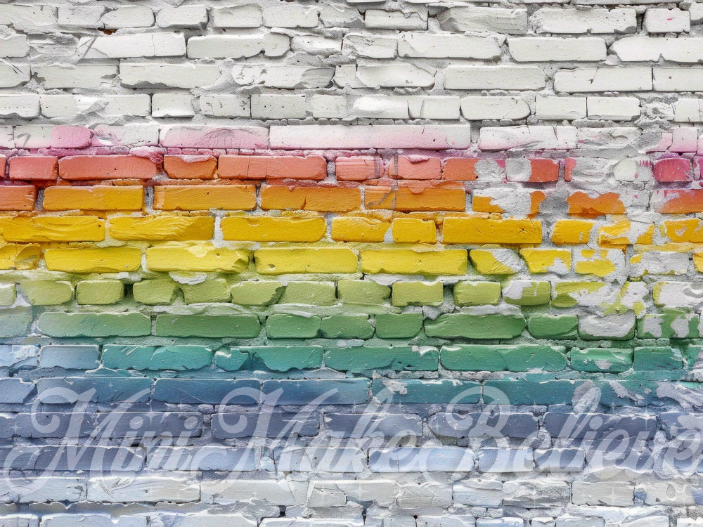 Kate Retro Rainbow Graffiti Broken Brick Wall Backdrop Designed by Mini MakeBelieve