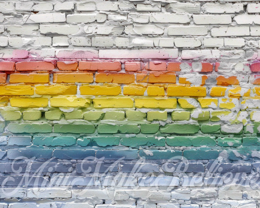 Kate Retro Rainbow Graffiti Broken Brick Wall Backdrop Designed by Mini MakeBelieve