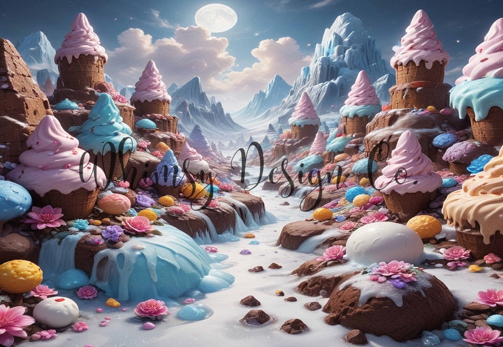 Kate Fantasy Cartoon Pink Flower Colorful Chocolate Ice Cream Mountain Backdrop Designed By Nora Dishman