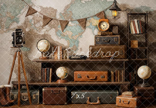 Kate Vintage Camera Suitcase Globe Adventure Travel Printed Backdrop Designed by Emetselch