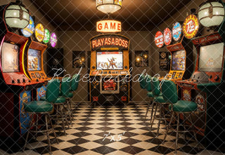 Kate Retro Colorful Game Lobby Printed Backdrop Designed by Emetselch