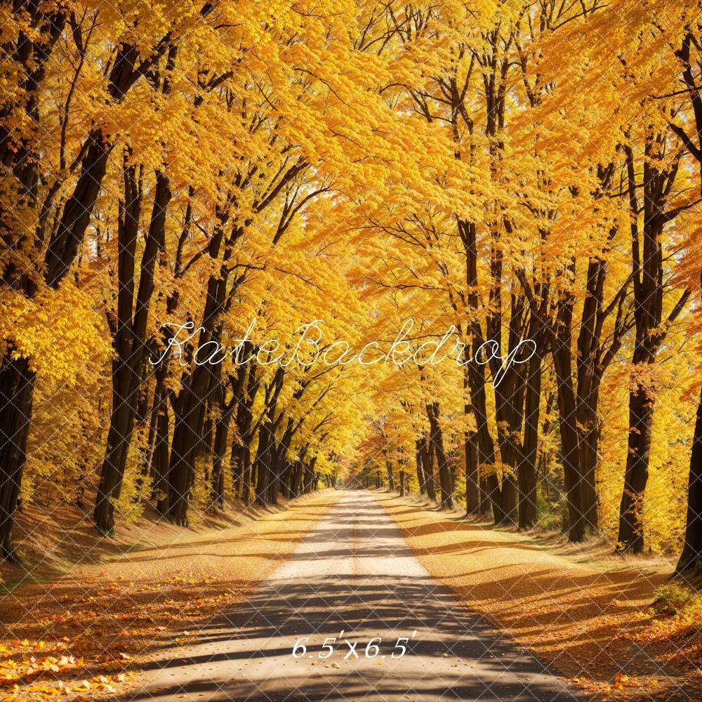 Kate Autumn Outdoor Forest Yellow Fallen Leaves Road Backdrop Designed by Emetselch